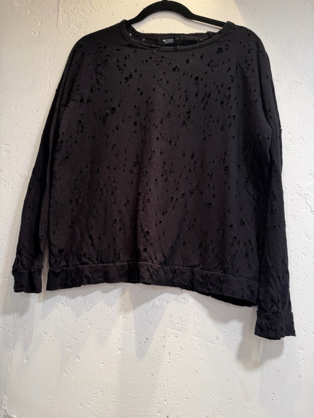 Black Distressed Crew Sweater